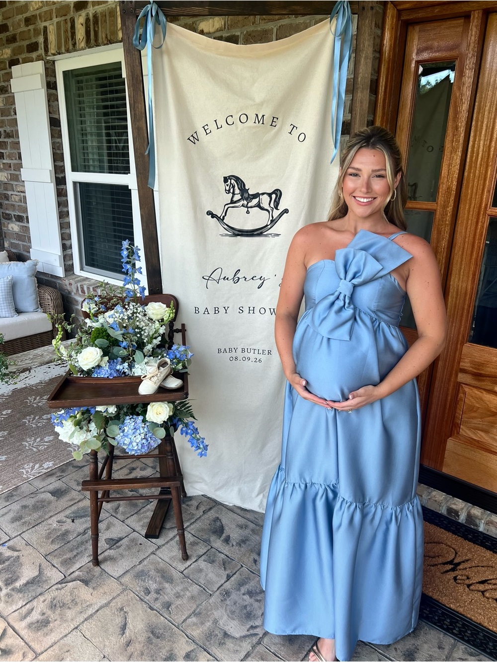 Petal & Pup Powder Blue One-Shoulder Bow Maxi Dress